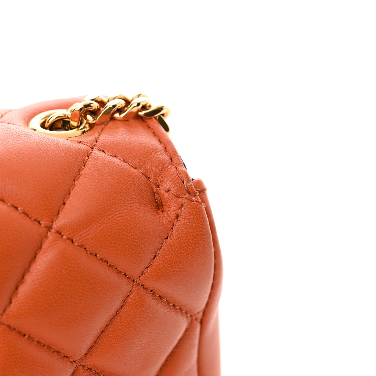 Nappa Quilted Small Medusa Chain Crossbody Dark Orange