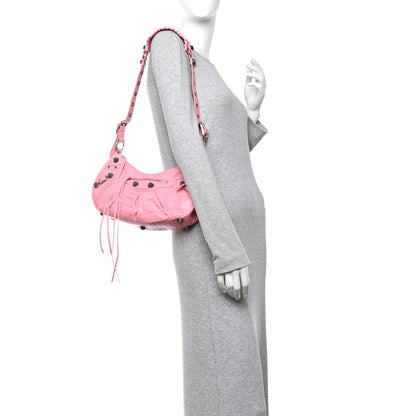 Balenciaga Extra Supple Calfskin Crocodile Embossed Small Le Cagole Shoulder Bag Sweet Pink 2 of 10
