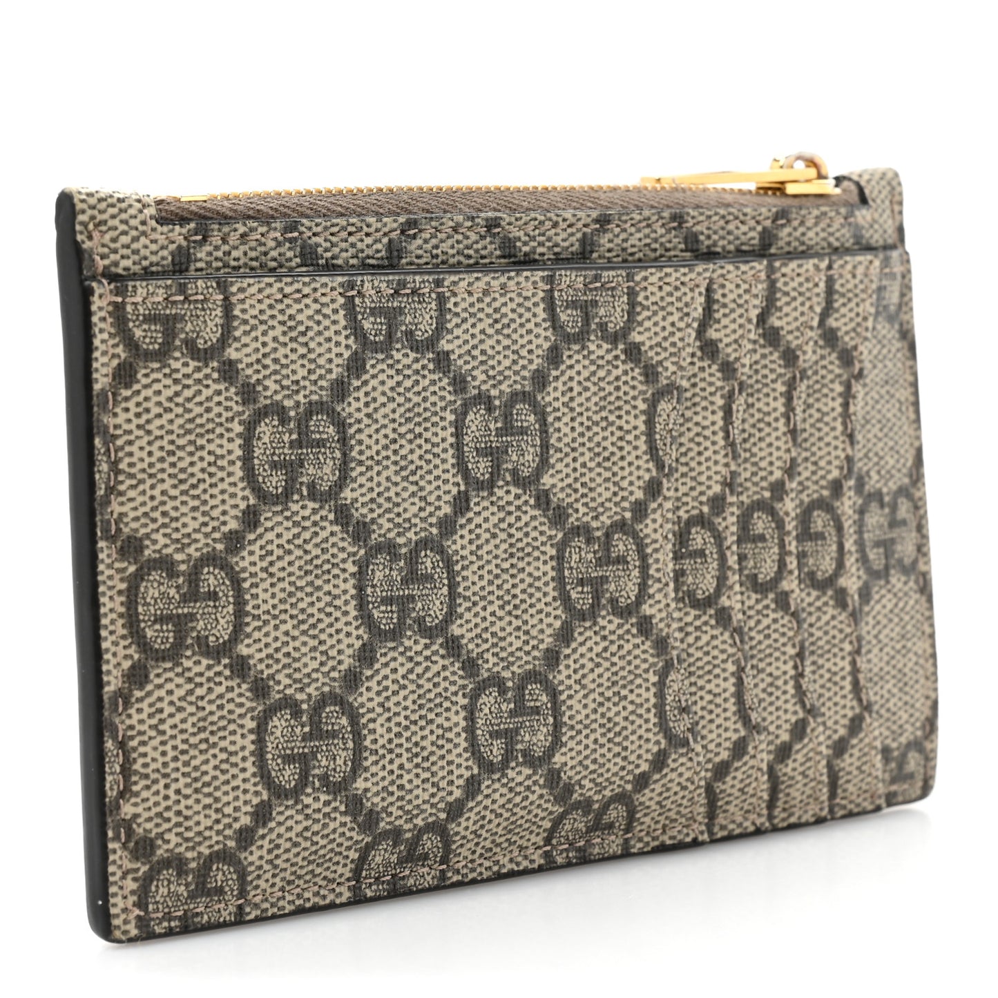 X BALENCIAGA GG Supreme Monogram Zip Card Case Beige Ebony