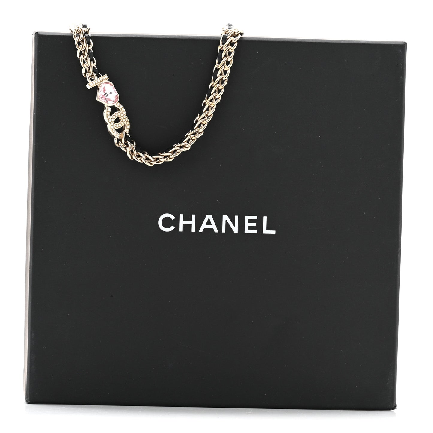 Metal Lambskin Crystal I Heart CC Choker Necklace Gold Black