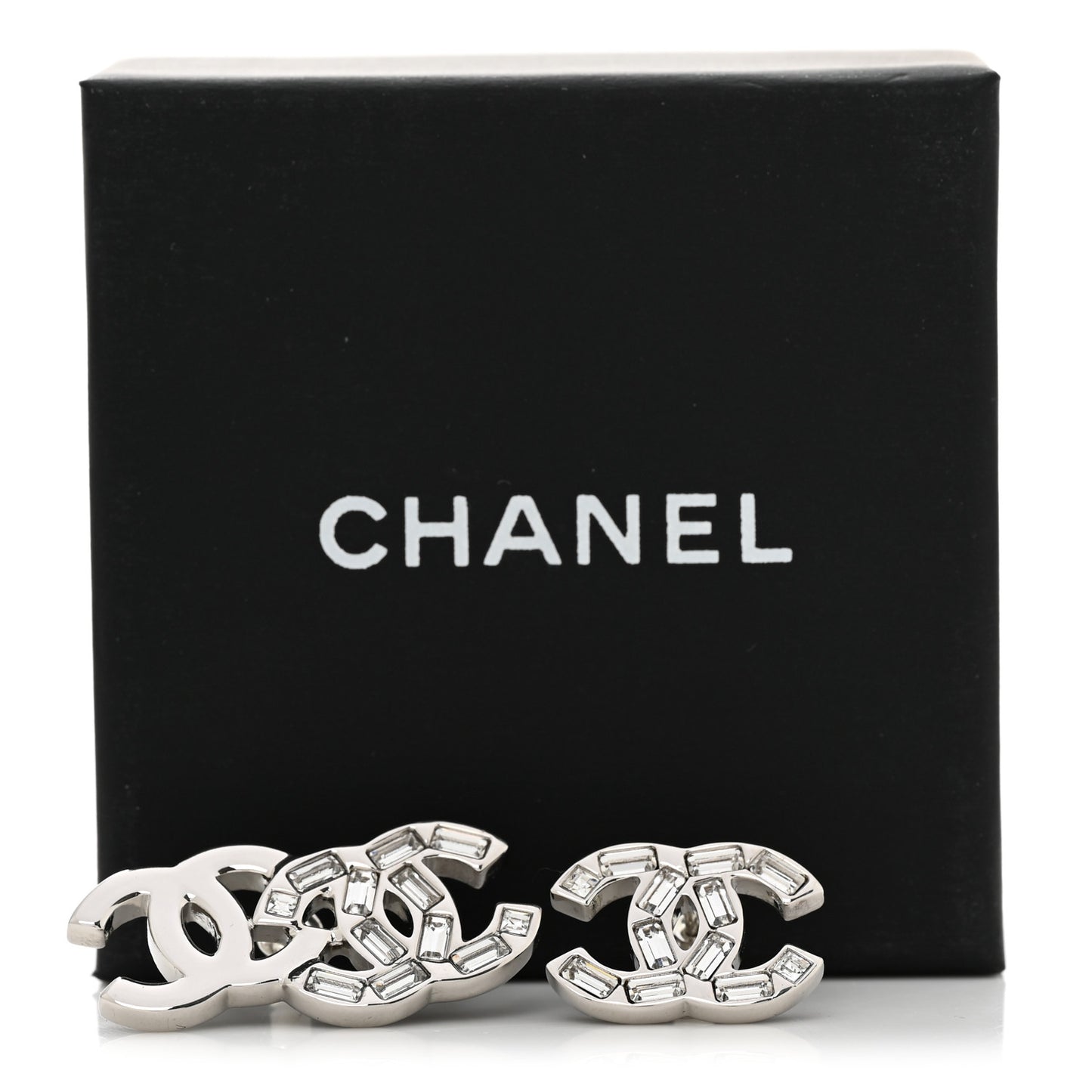 Baguette Crystal Double CC Earrings Silver