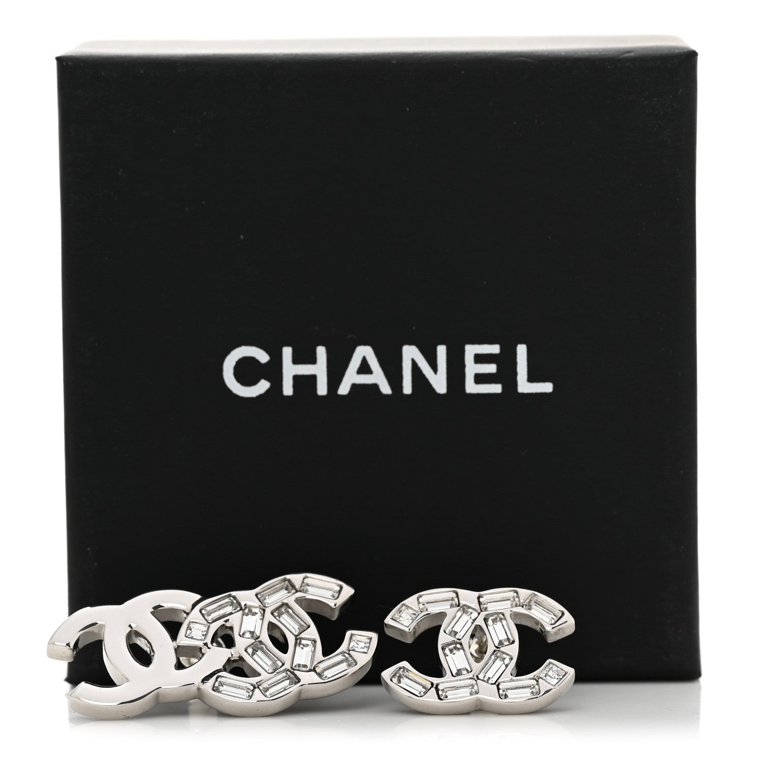 Chanel Baguette Crystal Double CC Earrings Silver 5 of 5