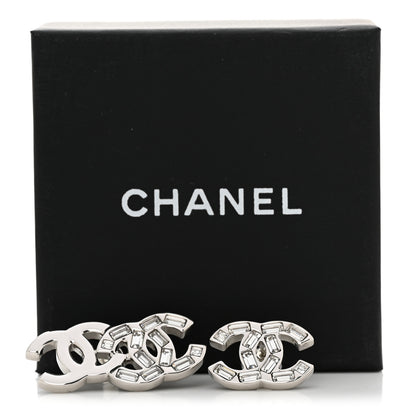 Chanel Baguette Crystal Double CC Earrings Silver 5 of 5