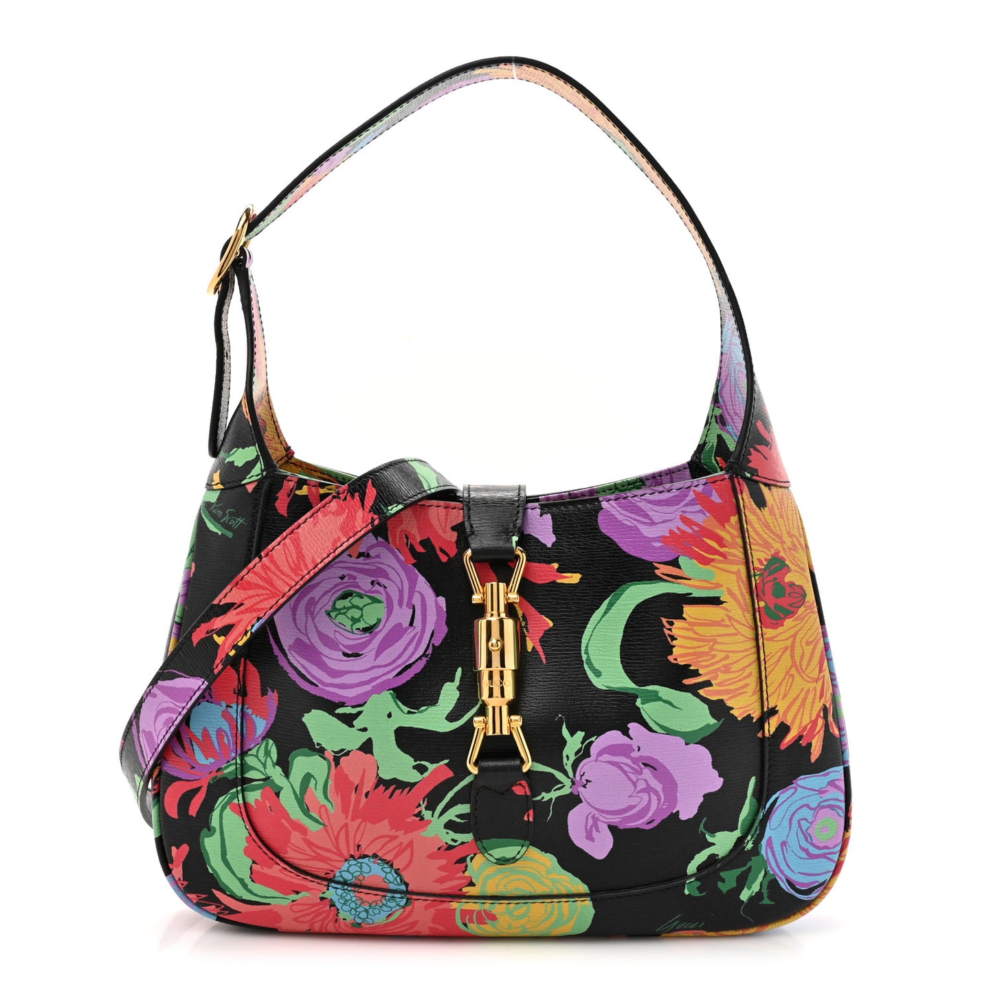 X KEN SCOTT New Shangai Calfskin Jenny Floral Print Small Jackie 1961 Hobo Black Pink