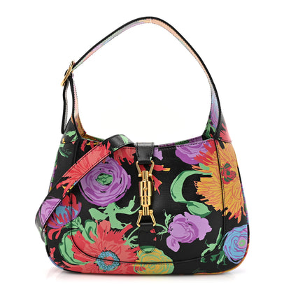 Gucci X KEN SCOTT New Shangai Calfskin Jenny Floral Print Small Jackie 1961 Hobo Black Pink 1 of 10