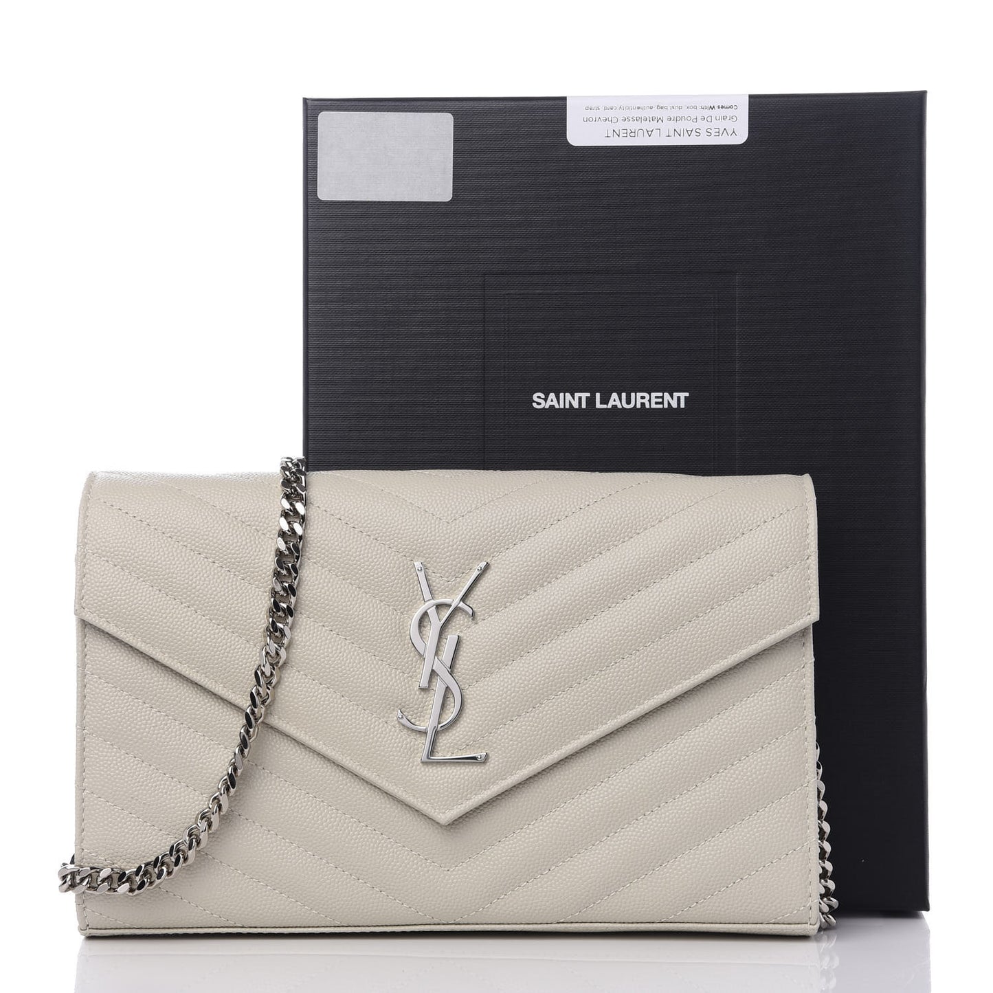 Grain De Poudre Matelasse Chevron Monogram Chain Wallet Icy White