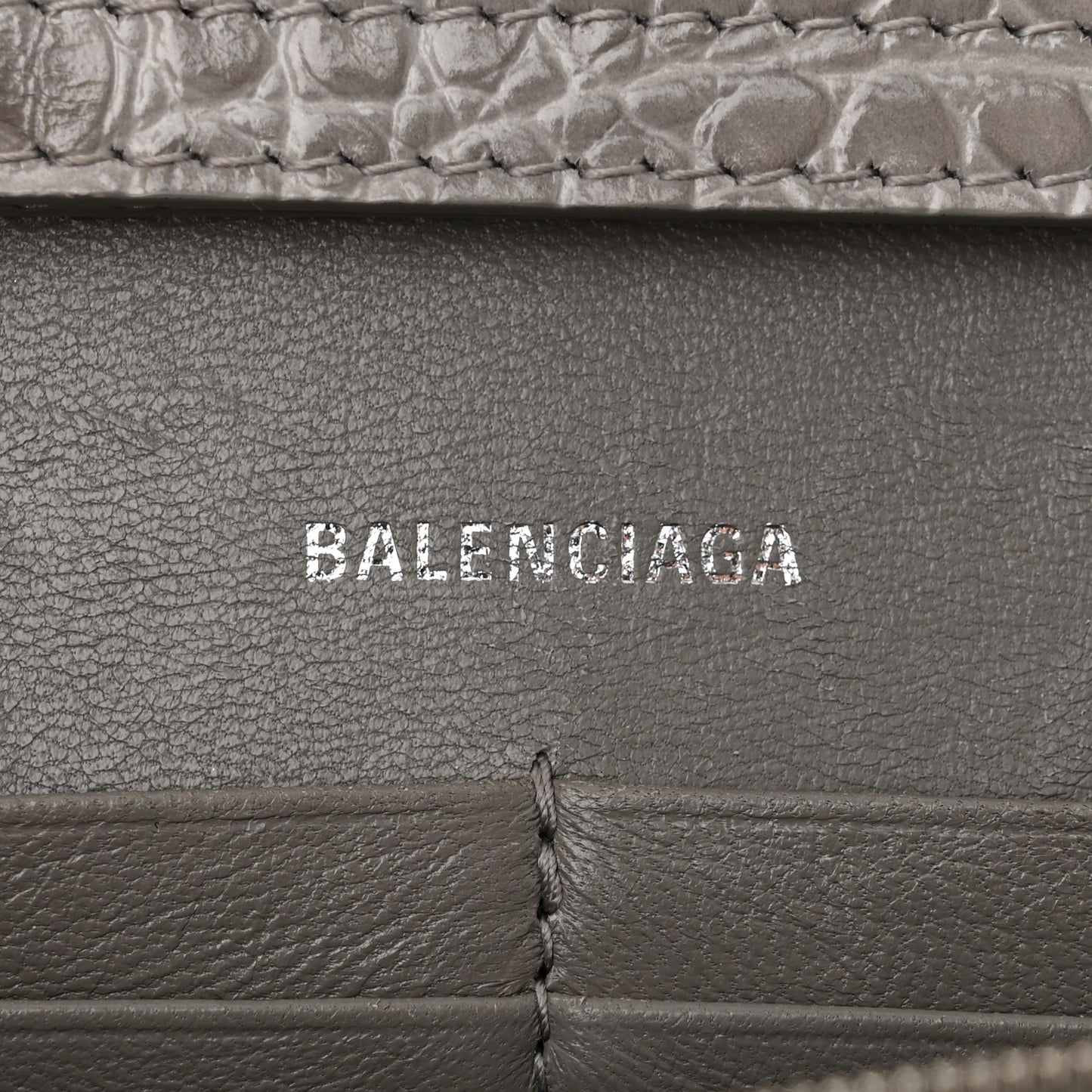 Shiny Calfskin Crocodile Embossed Hourglass Chain Bag Balenciaga Steel Grey