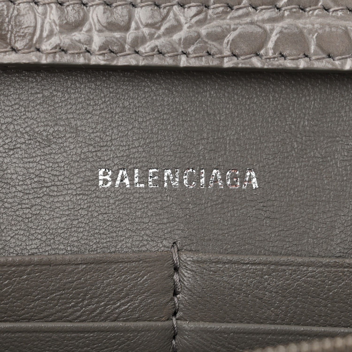 Balenciaga Shiny Calfskin Crocodile Embossed Hourglass Chain Bag Balenciaga Steel Grey 6 of 10