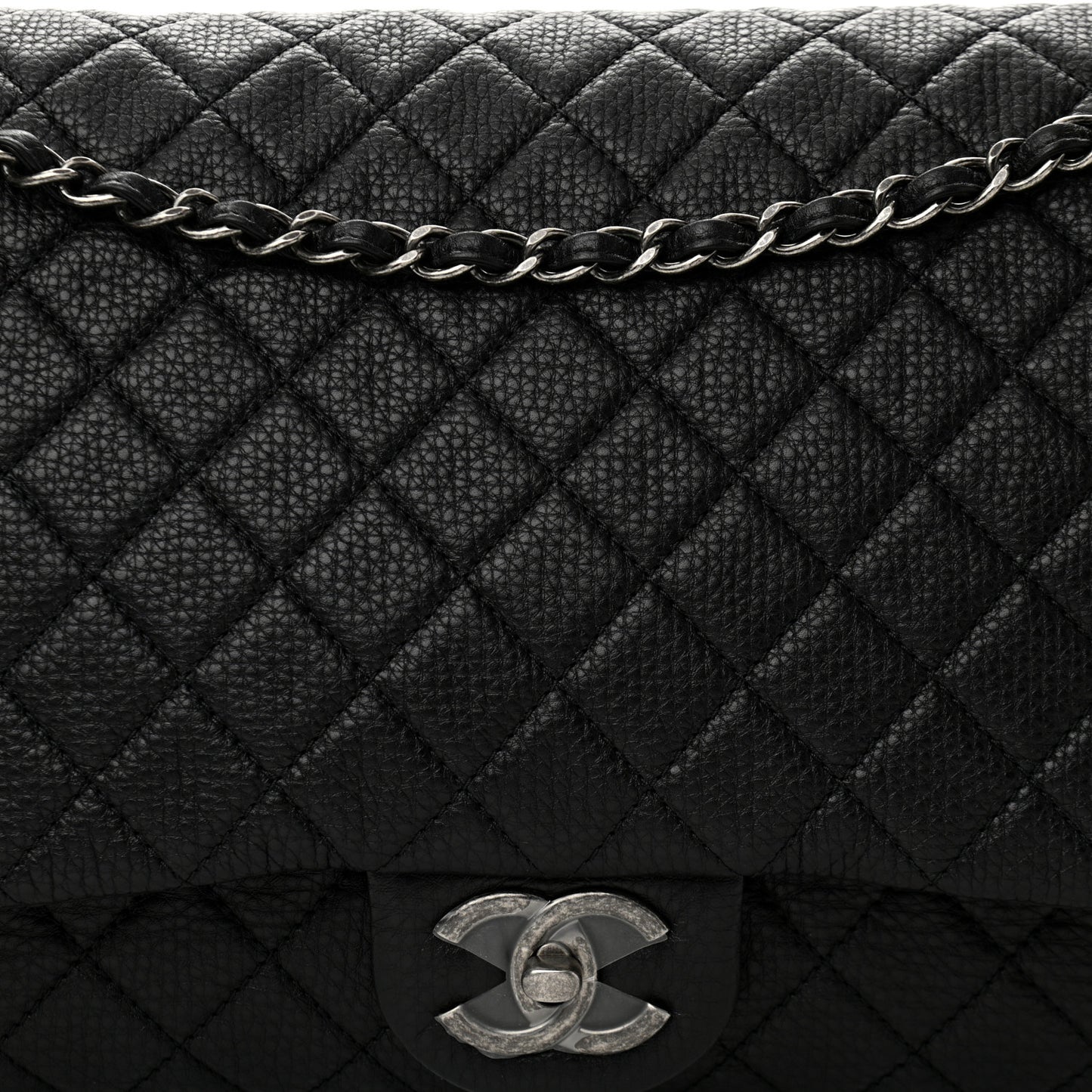 Calfskin Quilted XXL Travel Flap Bag Black