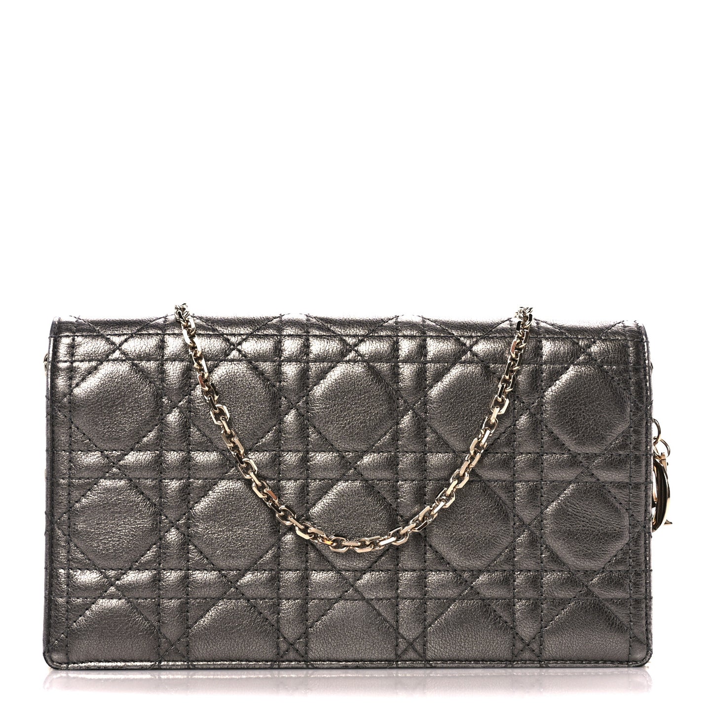 Metallic Calfskin Cannage Lady Dior Convertible Clutch Gunmetal
