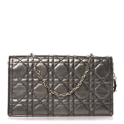 Christian Dior Metallic Calfskin Cannage Lady Dior Convertible Clutch Gunmetal 1 of 16