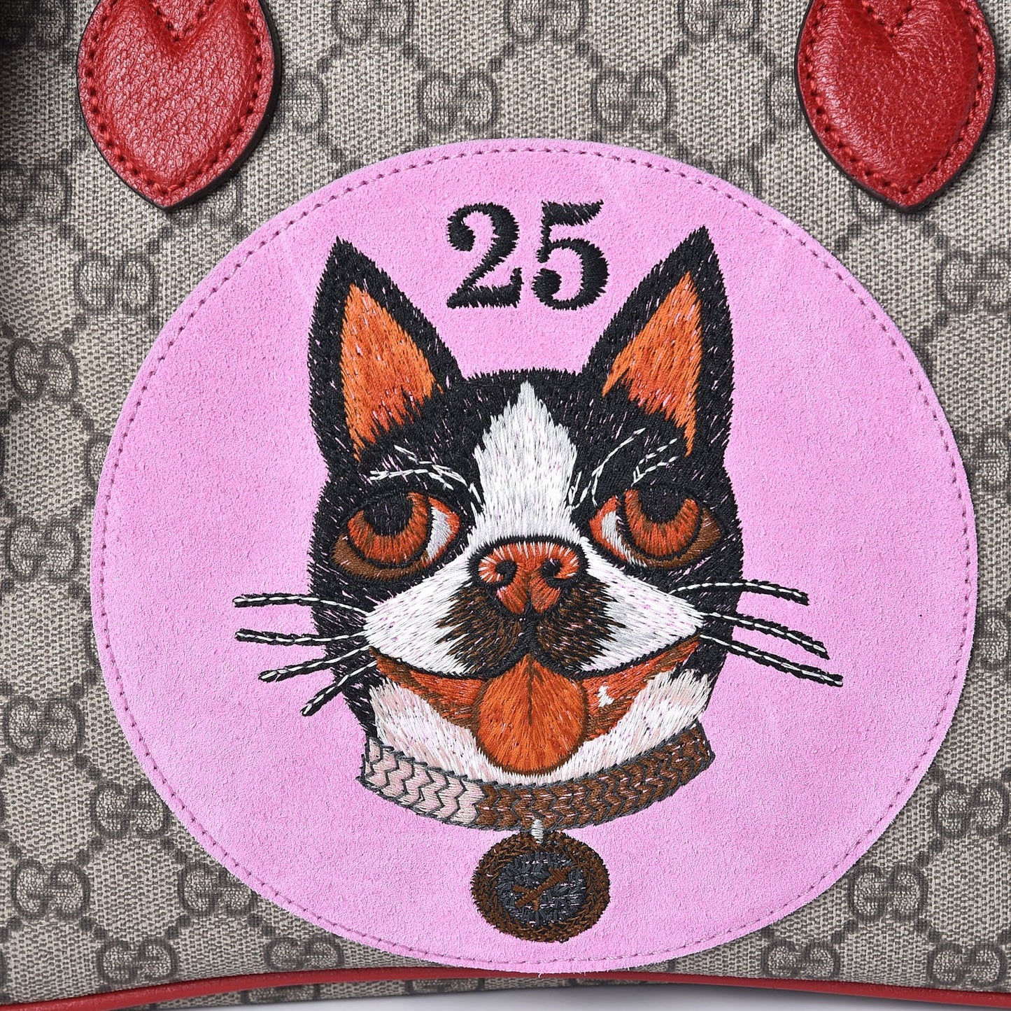 Soft GG Supreme Monogram Web Bosco Patch Small Crossbody Tote Beige Malva Hibiscus Red