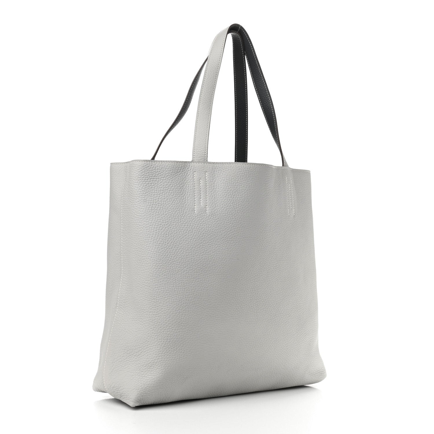 Hermes Taurillon Clemence Double Sens 36 Reversible Tote Gris Perle Bleu Orage 5 of 17