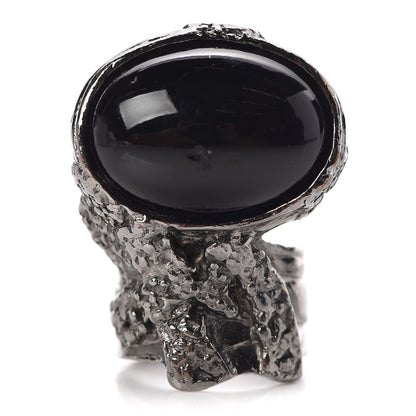 Saint Laurent Glass Cabochon Gunmetal Arty Ovale Ring 6 Black 1 of 7