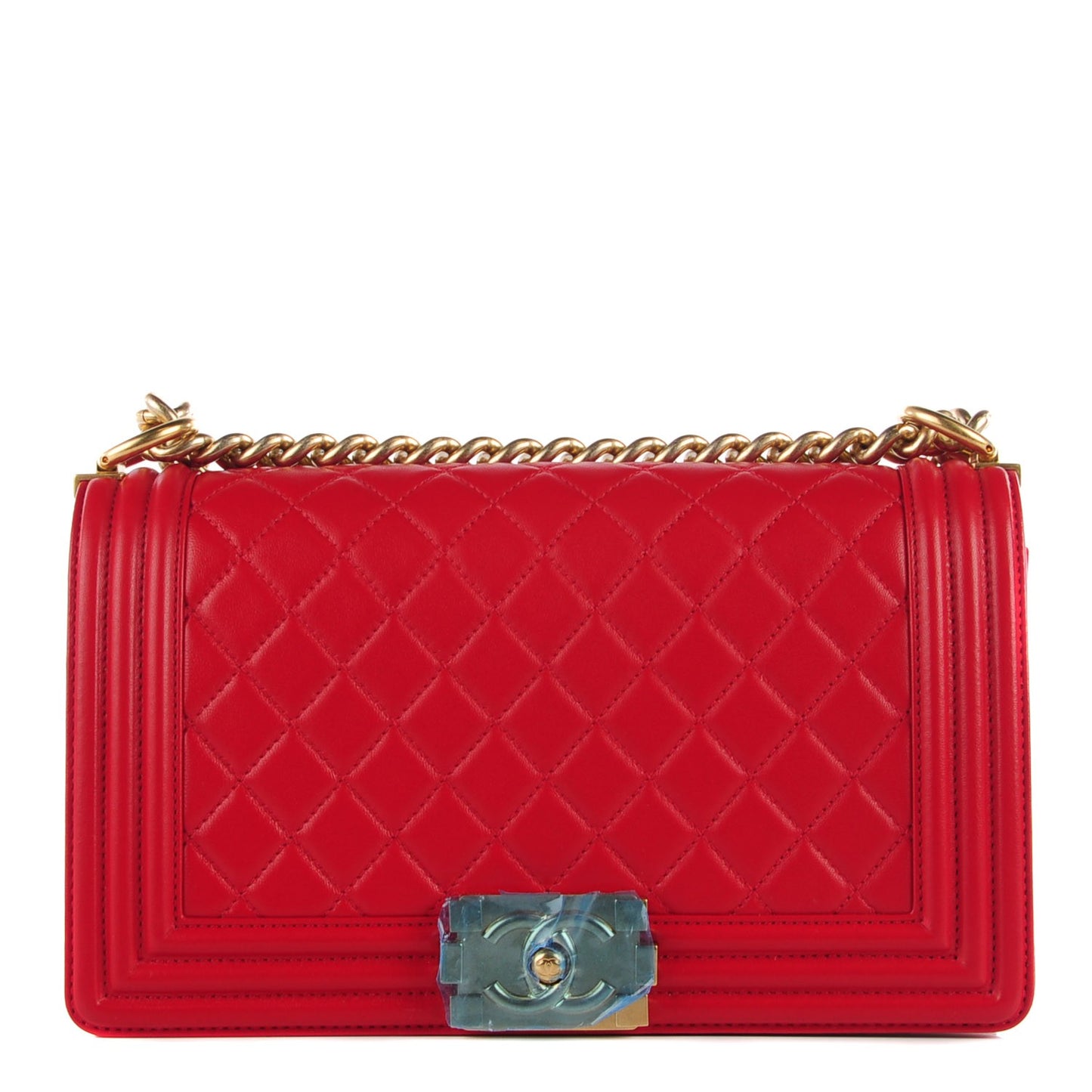 Lambskin Quilted Medium Boy Flap Red