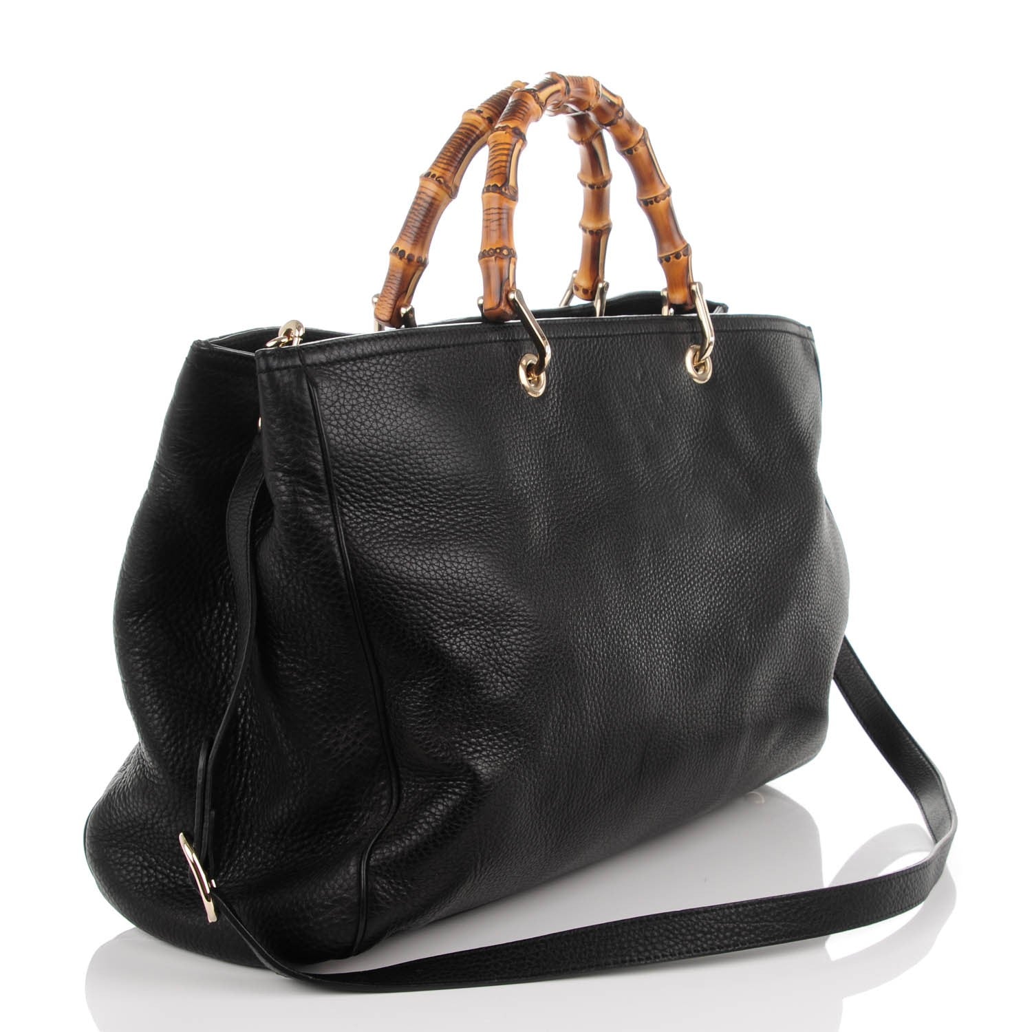 Gucci Calfskin Large Bamboo Shopper Tote Black 3 of 7