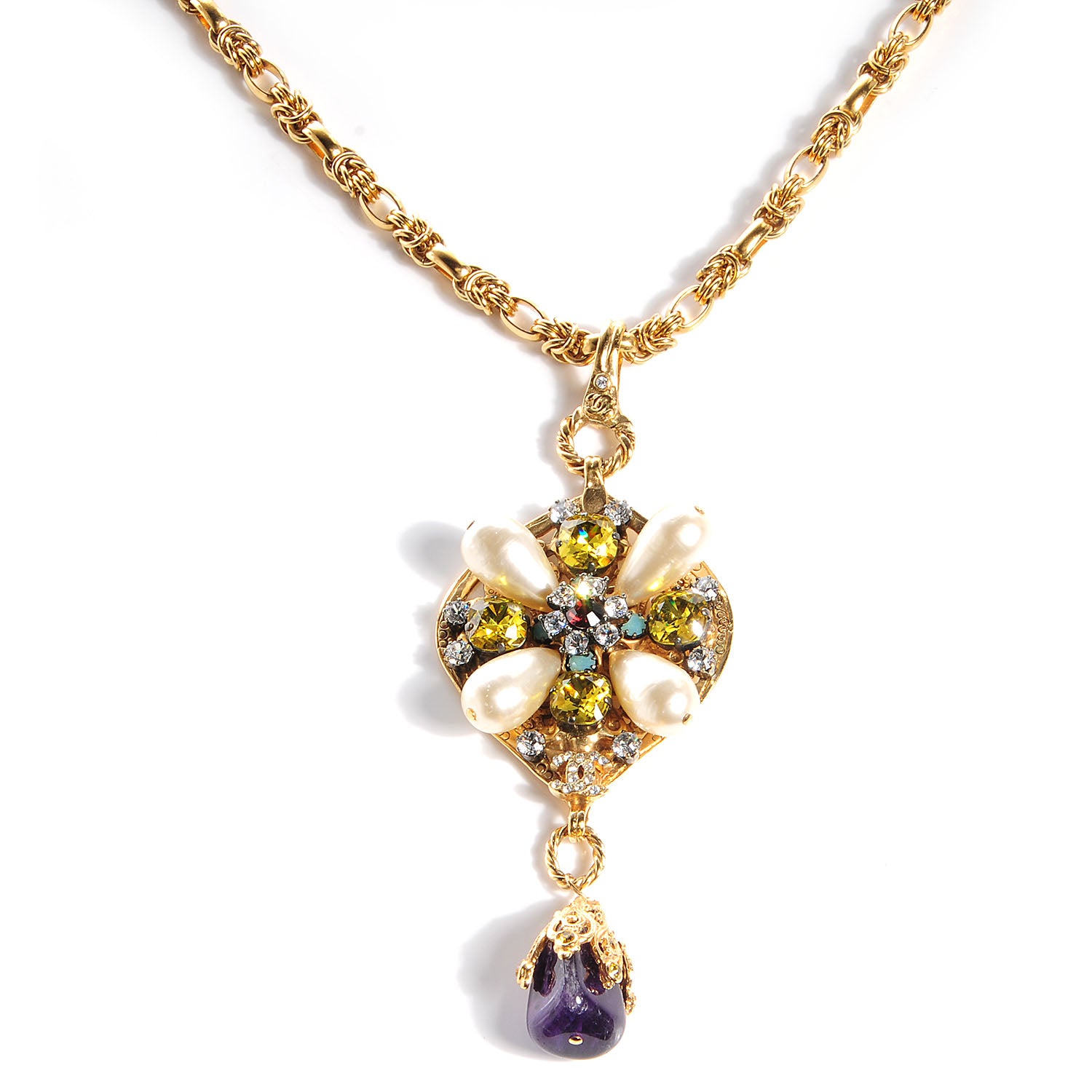 Chanel Jeweled Pearl CC Logo Drop Necklace Gold 1 of 6