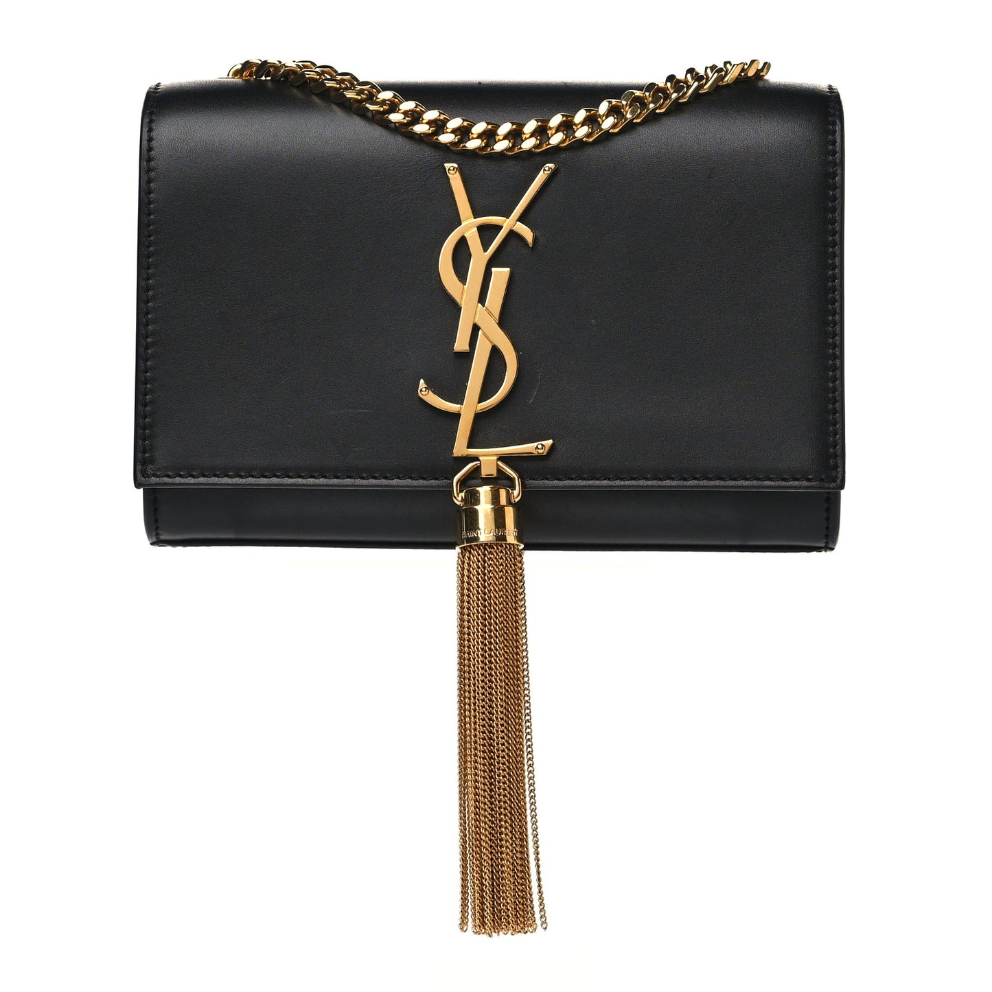 Calfskin Small Classic Monogram Kate Tassel Satchel Black