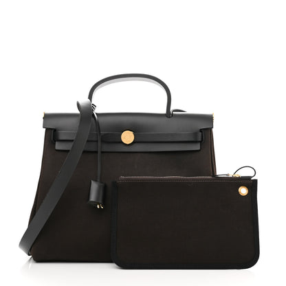 Hermes Military Toile Vache Hunter Herbag Zip Retourne 31 PM Black Ebene 1 of 10