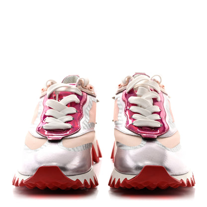 Christian Louboutin Metallic Patent Mesh Suede Sharkina Flat Sneakers 37 Pink 2 of 9