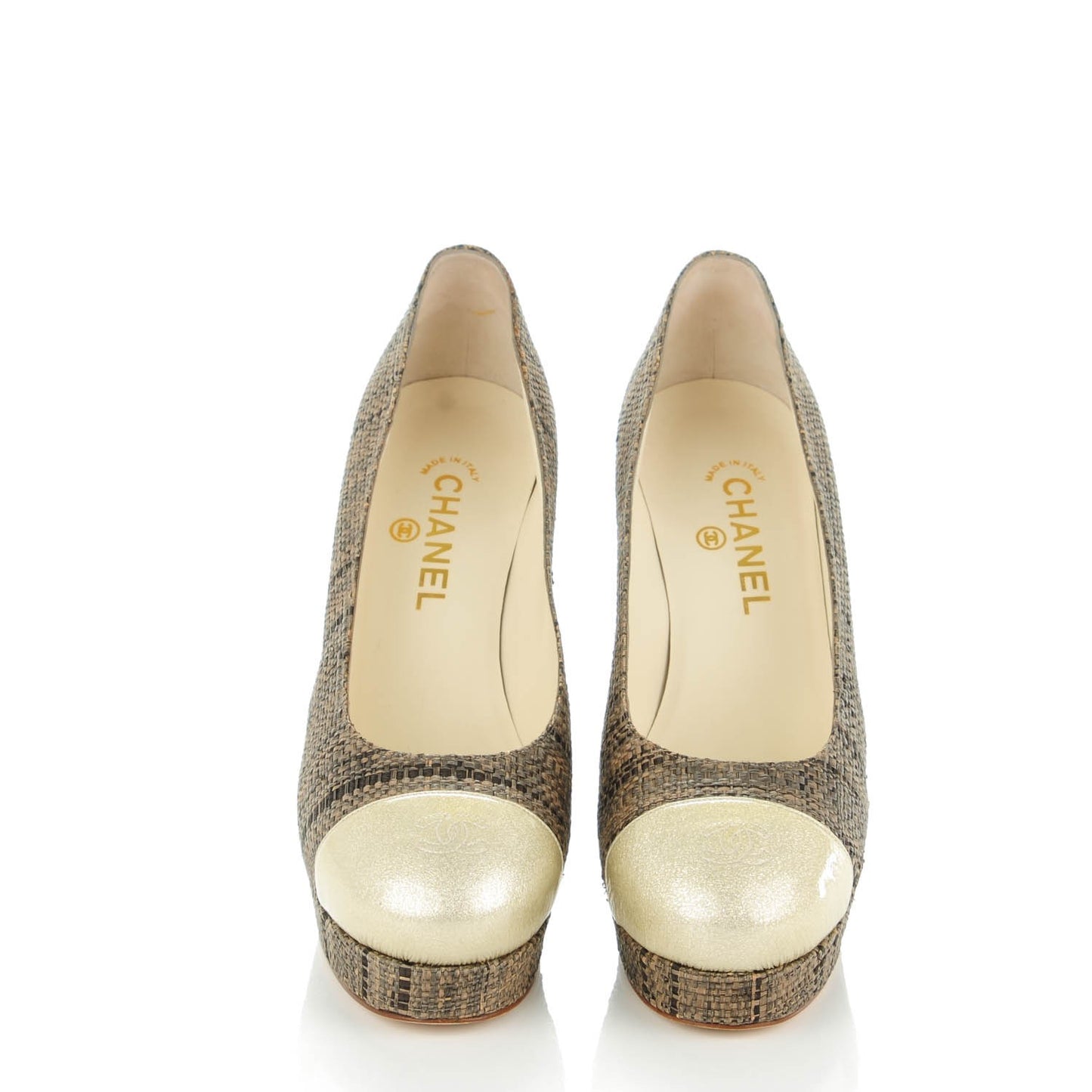 Tweed CC Cap Toe Pumps 40 Beige Gold
