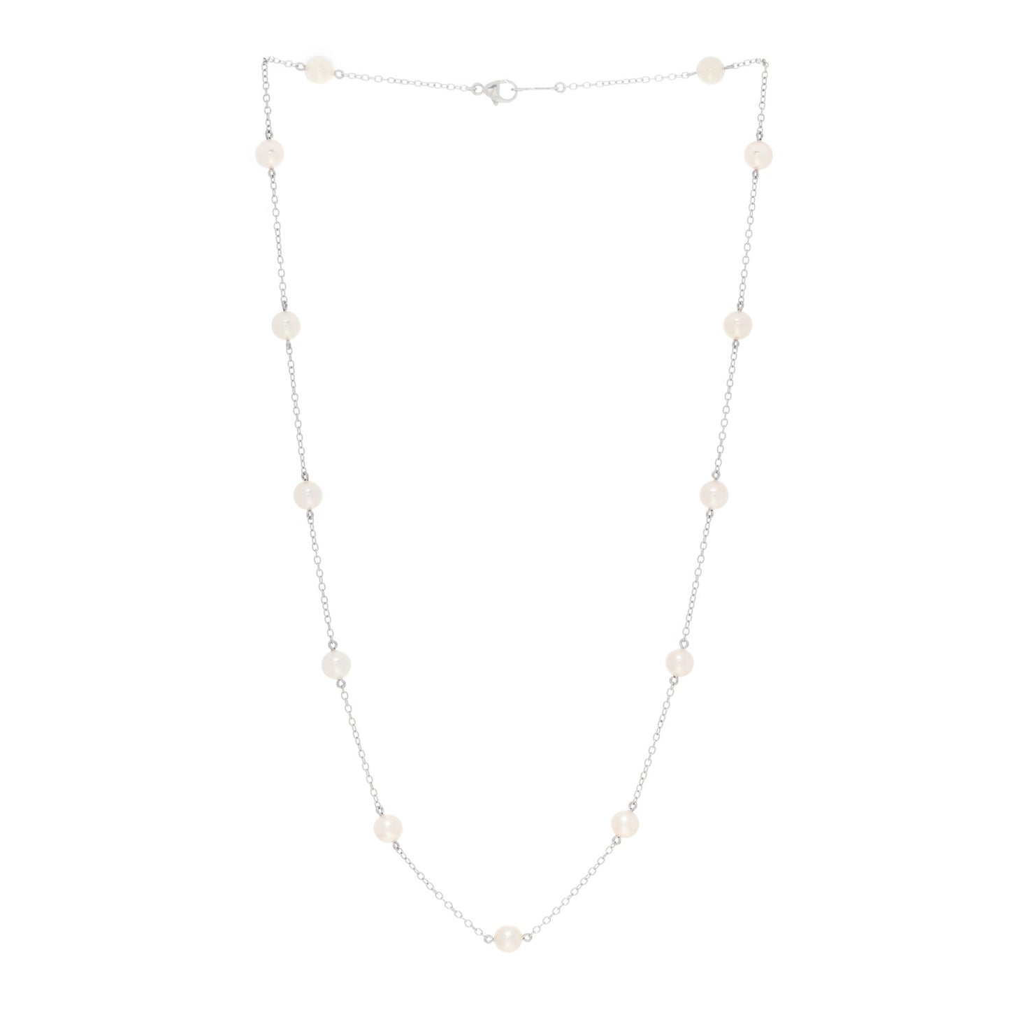 18K White Gold Akoya Pearl 5.5-6mm Station Necklace