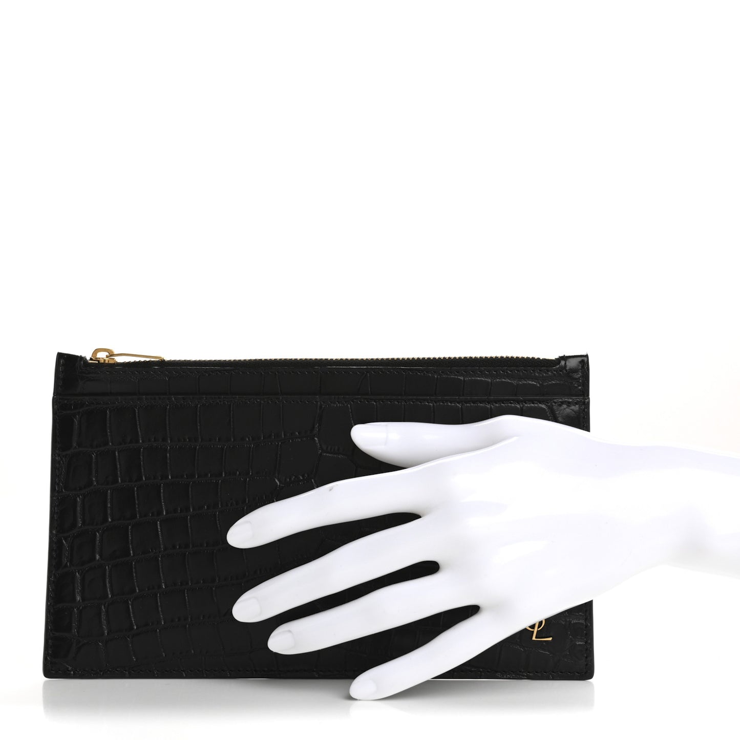 Calfskin Crocodile Embossed Monogram Bill Pouch Black