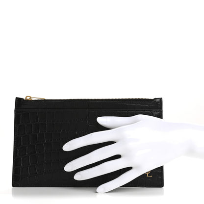Saint Laurent Calfskin Crocodile Embossed Monogram Bill Pouch Black 2 of 11