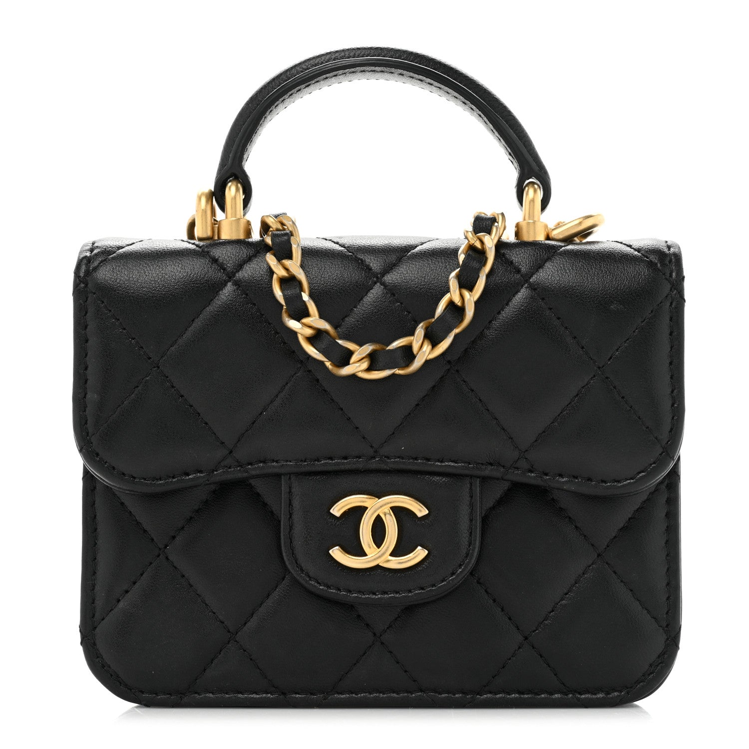 Chanel Lambskin Quilted Top Handle Flap Coin Purse With Chain Black 1 of 15