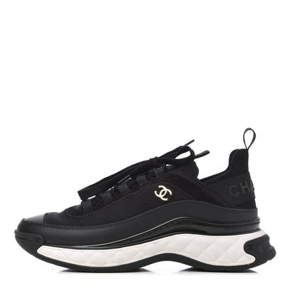 Chanel Velvet Calfskin Mixed Fibers CC Sneakers 37.5 Black 1 of 13