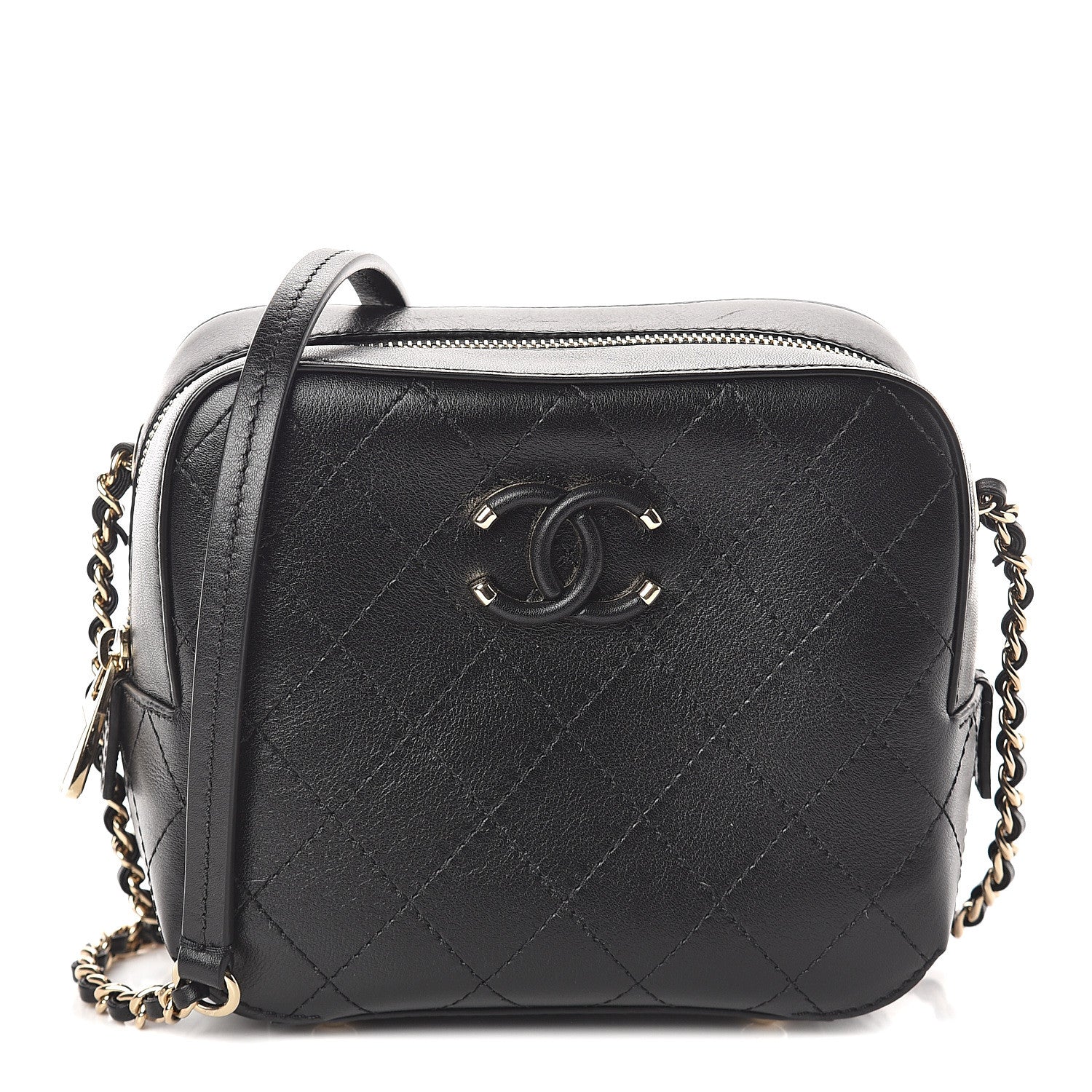 Chanel Calfskin Stitched Enamel CC Camera Case Bag Black 1 of 9