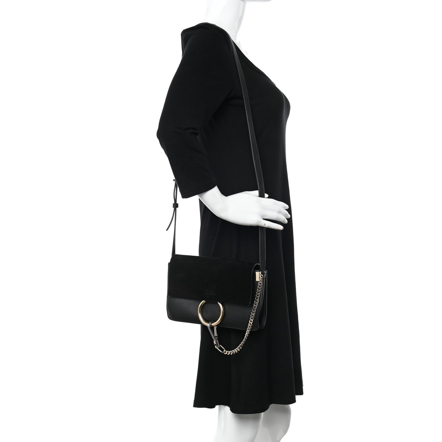 Suede Calfskin Small Faye Shoulder Bag Black