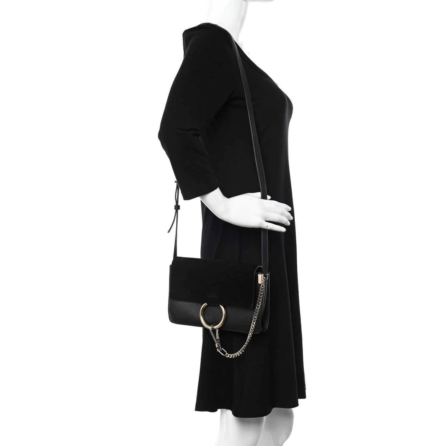 Chloe Suede Calfskin Small Faye Shoulder Bag Black 2 of 9