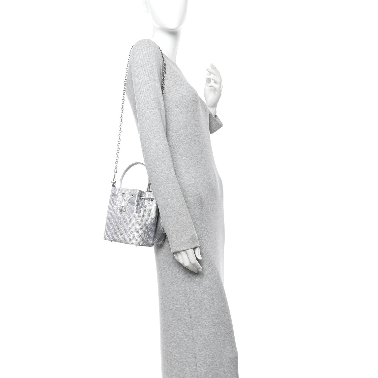 Judith Leiber Satin Crystal Embellished Medium Piper Bucket Silver