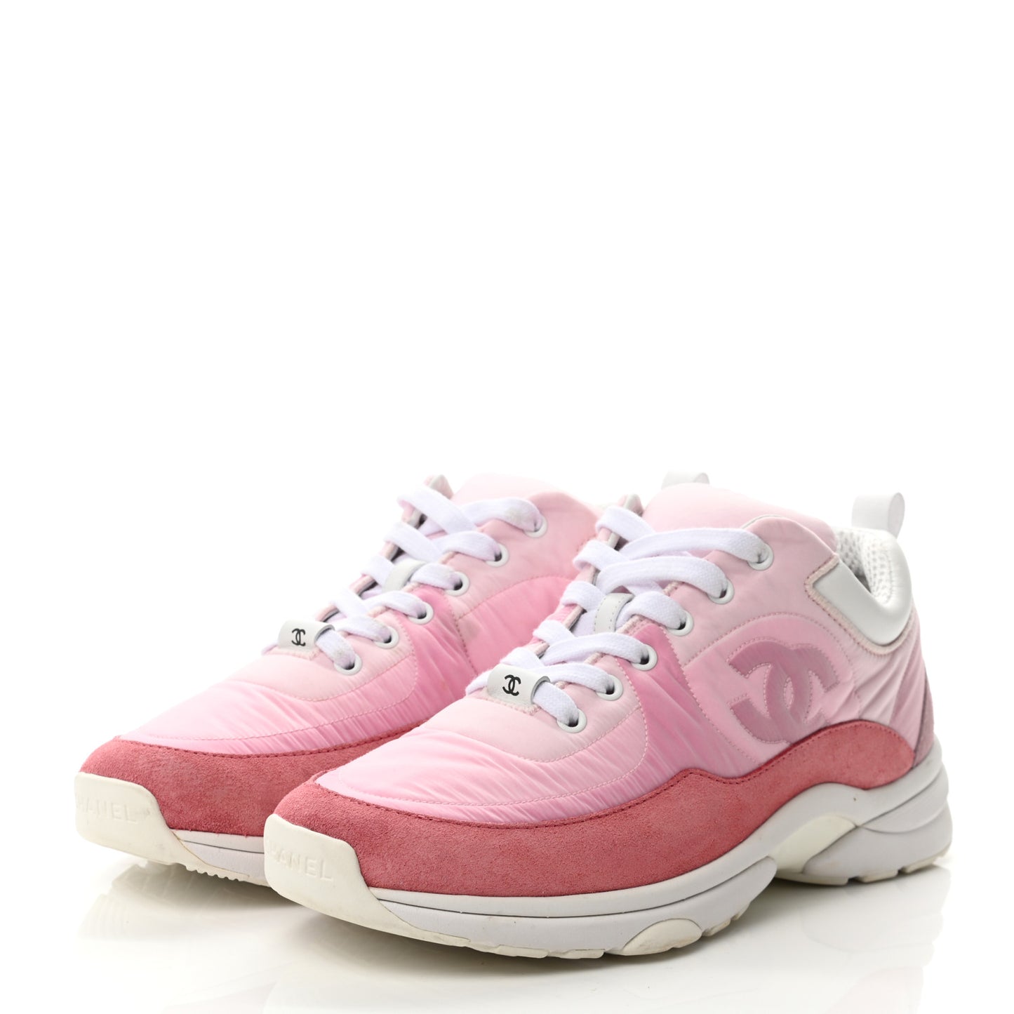 Nylon Calfskin Suede Womens CC Sneakers 38.5 Pink