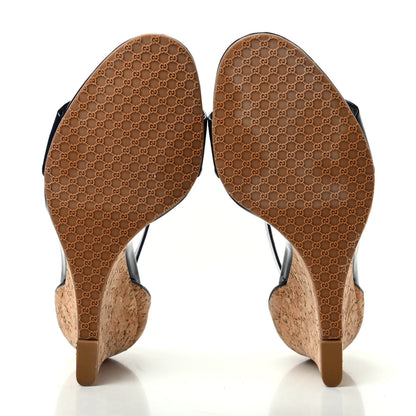 Gucci Vitello Vernice Cork Wedge Sandals 8 Blue Naturale 6 of 11