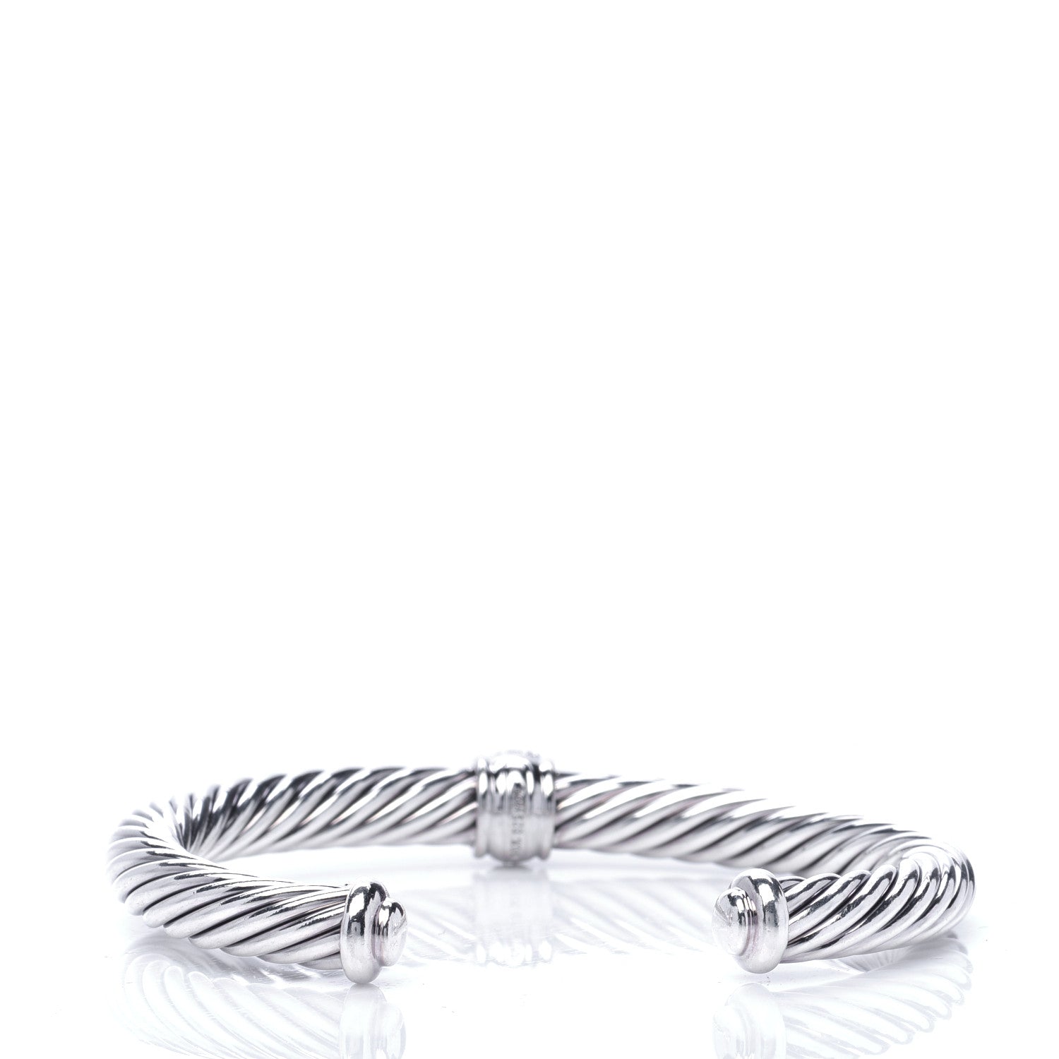 David Yurman Sterling Silver 18K White Gold Diamond 7mm Cable Classics Station Bracelet 3 of 5