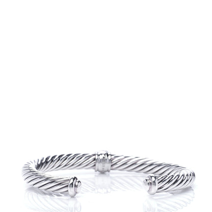 David Yurman Sterling Silver 18K White Gold Diamond 7mm Cable Classics Station Bracelet 3 of 5
