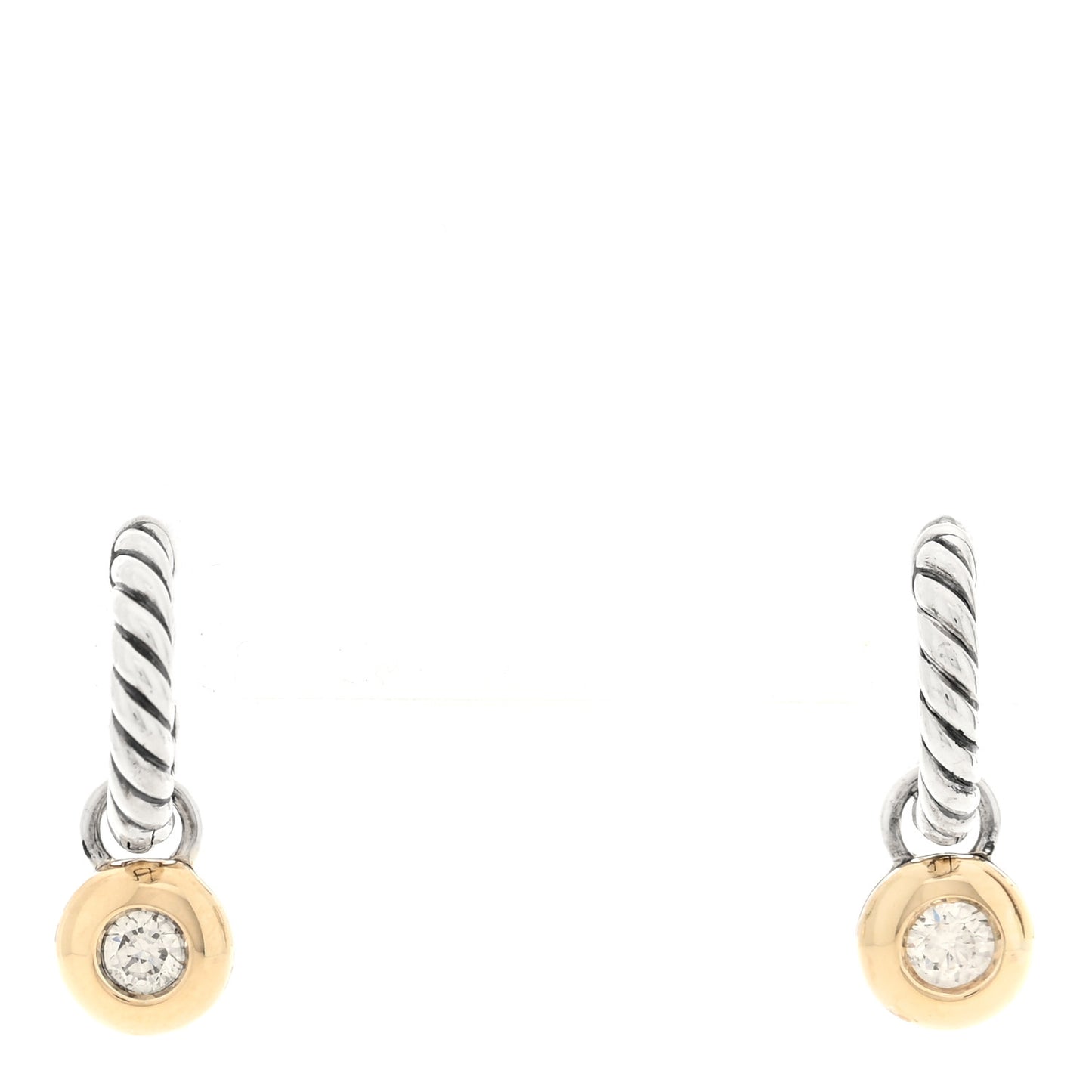 Sterling Silver 14K Yellow Gold Diamond Petite Cable Huggie Hoop Drop Earrings