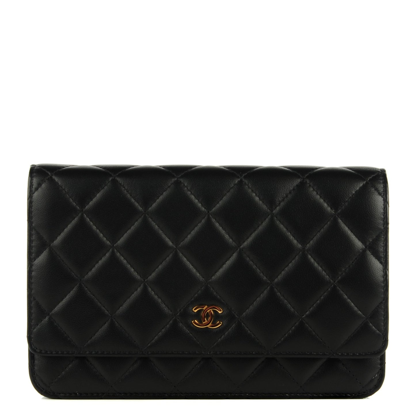 Lambskin Quilted Wallet On Chain WOC Black