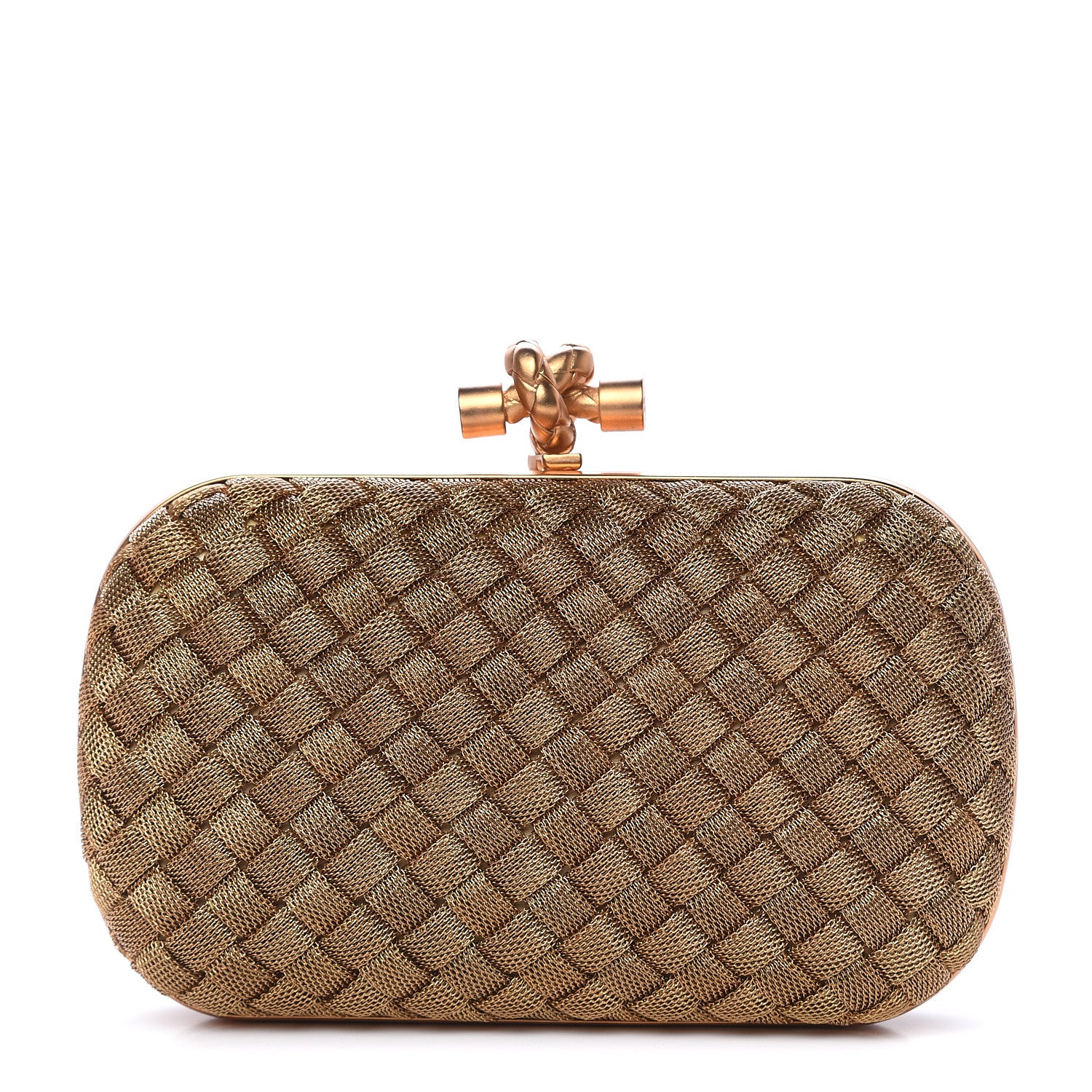Bottega Veneta Intreccio Oro Bruciato Knot Clutch 1 of 9