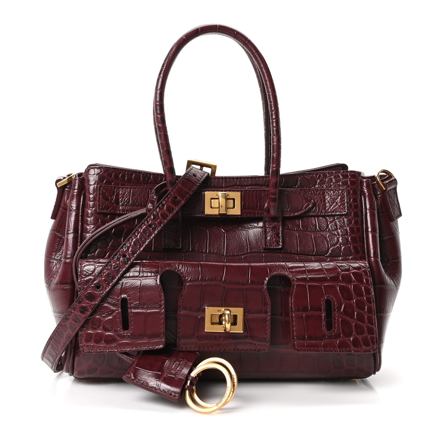 Calfskin Crocodile Embossed Mini Bel Air Carry All Bag Dark Burgundy