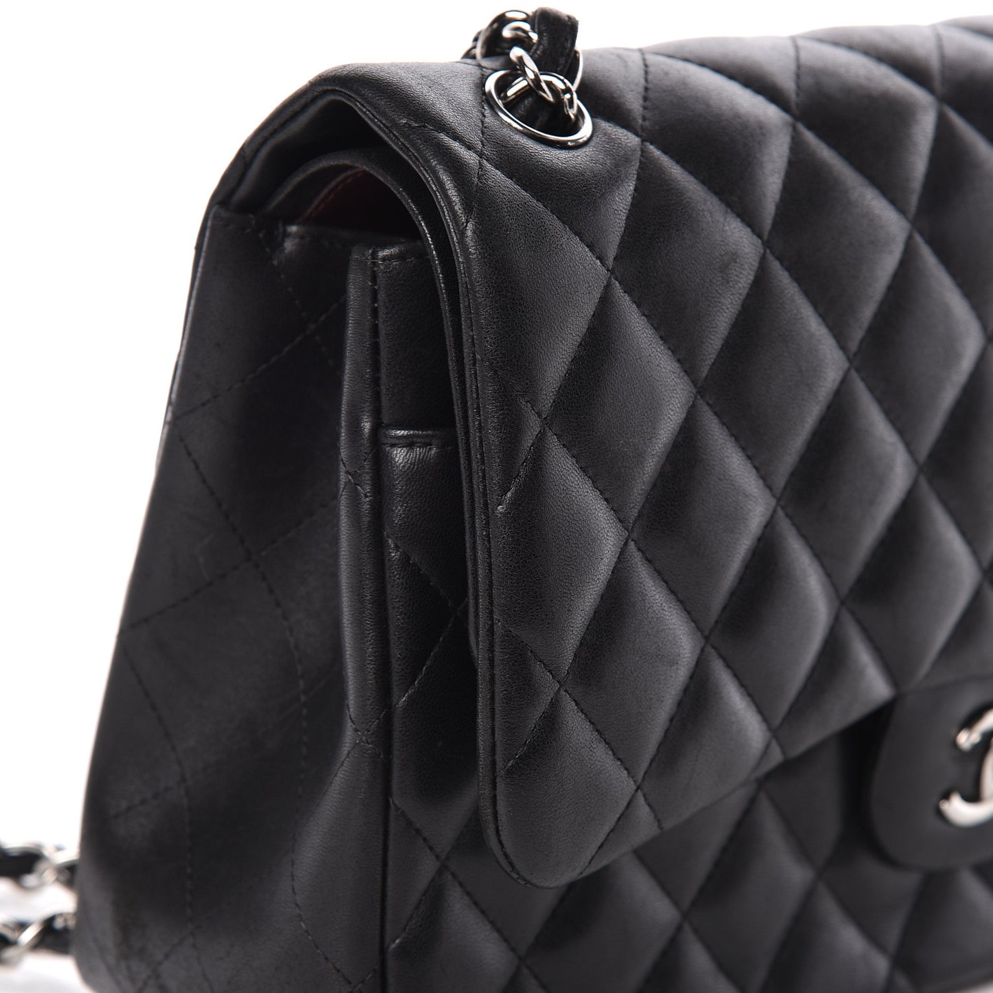 Lambskin Quilted Jumbo Double Flap Black