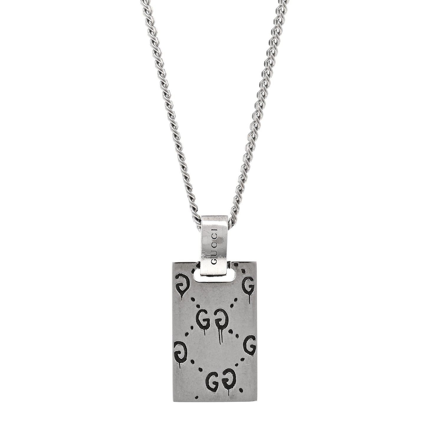 Sterling Silver GucciGhost Hamlet Skull Dog Tag Pendant Necklace