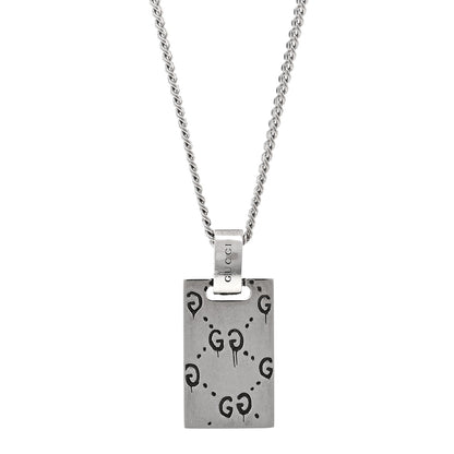 Gucci Sterling Silver GucciGhost Hamlet Skull Dog Tag Pendant Necklace 4 of 5