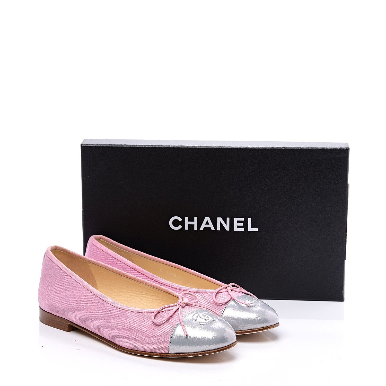Chanel Iridescent Fabric Lambskin Cap Toe Ballerina Flats 37.5 Pink Light Grey 11 of 11