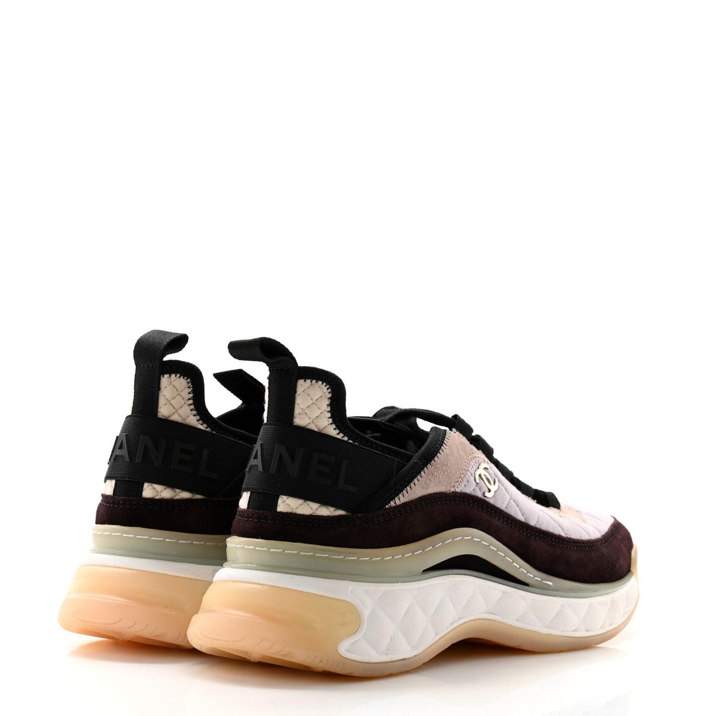 Velvet Calfskin Mixed Fibers CC Sneakers 39 Light Purple Beige
