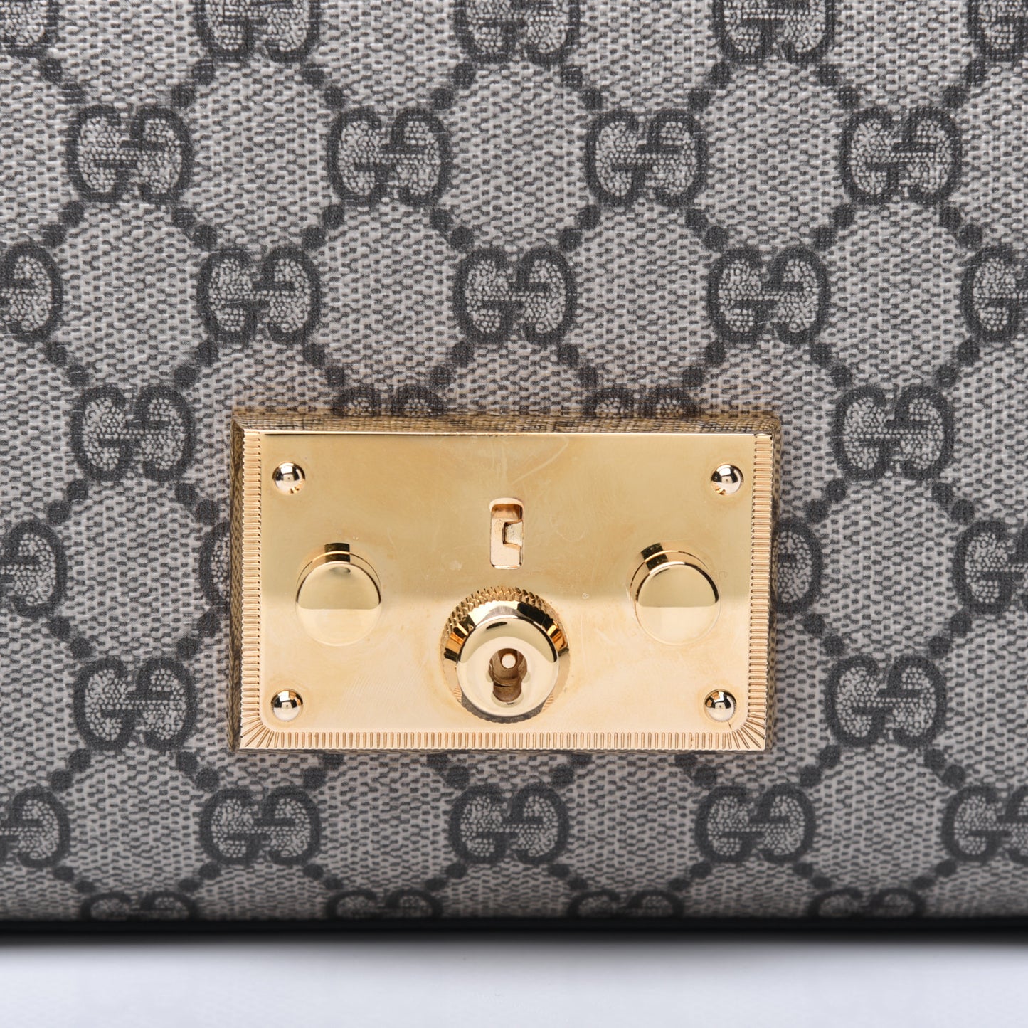 GG Supreme Monogram Calfskin Small Padlock Shoulder Bag Beige Black Cuir