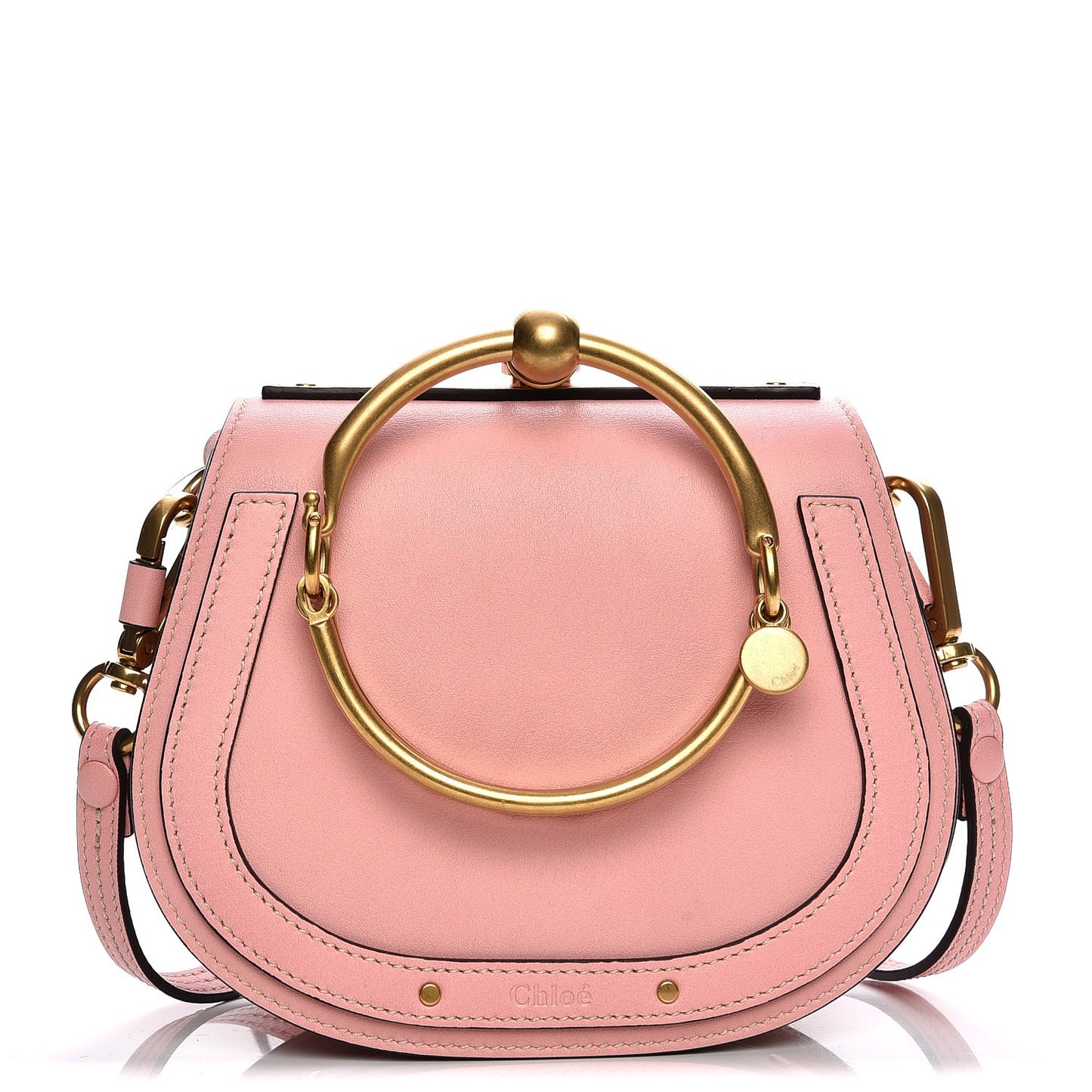 Calfskin Suede Small Nile Bracelet Bag Washed Pink