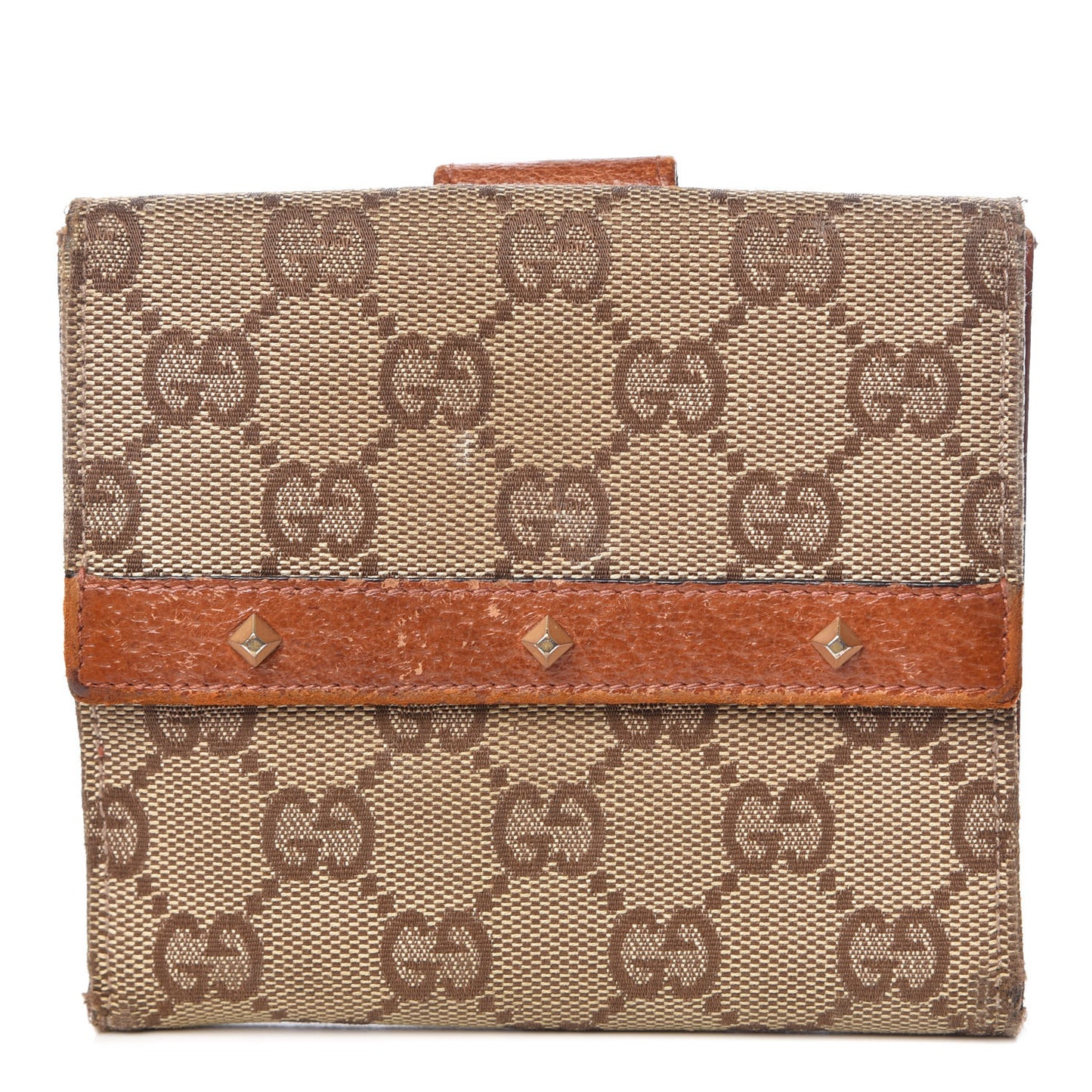 Monogram Studded French Flap Wallet Brown